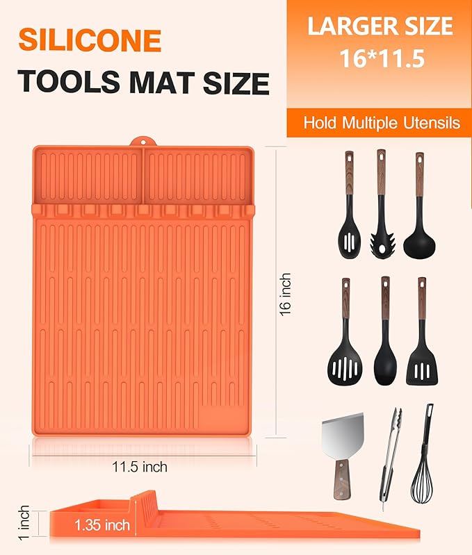 Silicone Griddle Tools Mat for Blackstone - Large Silicone Spatula Mat with Drip Pad - Griddle Mats BBQ Grill Accessories - Side Shelf Mats Grill Pad for Blackstone Griddles Accessories(Orange)
