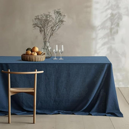 MIULEE Linen Cotton Blend Tablecloth Rectangle, Luxury Waterproof Stain Resistant Durable Farmhouse Oblong Table Cloth for Dining Party Christmas Weddings Birthday, 52 x 70 inch, Navy Blue