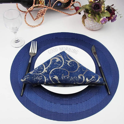 Round Placemat Set of 6 Heat Resistant Vinyl Washable Kitchen 15 inch Placemats for Home Indoor Outdoor Party (6pcs Round, Navy Blue)