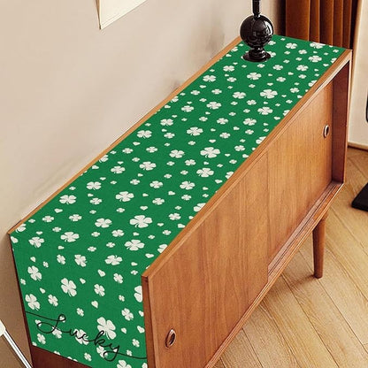 Clover Table Runner,Retro Rustic Green White Clover Seasonal Spring St.Patrick's Day Table Center Decor for Home Kitchen Dining Patio Holiday Party Indoor Table Decorations, 13"x72"