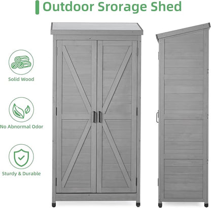 68'' Outdoor Storage Cabinet, Wooden Garden Tool Cabinet - Image 6