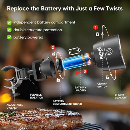 Grill Light BBQ Accessories: Upgraded 10 LEDs Bright Outdoor Grill Light - Unique Valentines Day Gifts for Him Mens Husband Dad - Flexible Rotation Adjustable C-clamp Smoker Grilling Accessories