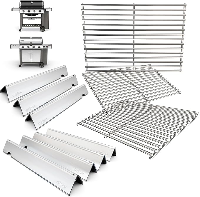 DcYourHome 66097 Grill Grates 66033 Flavorizer Bars for Weber Genesis II GS4 400 Series Grills Parts Genesis 2 E-410 S-410 E-435 E-415 S-435 Genesis II LX E-440 S-440 Replacement Parts Stainless Steel
