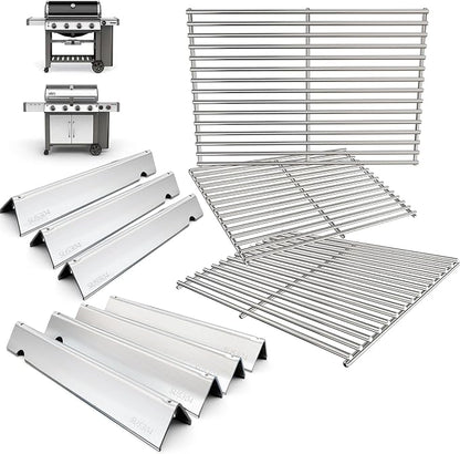 DcYourHome 66097 Grill Grates 66033 Flavorizer Bars for Weber Genesis II GS4 400 Series Grills Parts Genesis 2 E-410 S-410 E-435 E-415 S-435 Genesis II LX E-440 S-440 Replacement Parts Stainless Steel