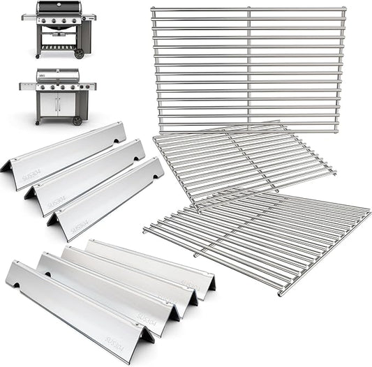 DcYourHome 66097 Grill Grates 66033 Flavorizer Bars for Weber Genesis II GS4 400 Series Grills Parts Genesis 2 E-410 S-410 E-435 E-415 S-435 Genesis II LX E-440 S-440 Replacement Parts Stainless Steel
