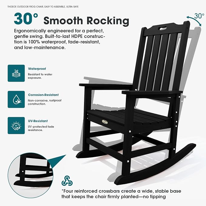 THOEOE Outdoor Rocking Chairs Set of 4, Oversized Patio Rocking Chair | HDPE - Image 3