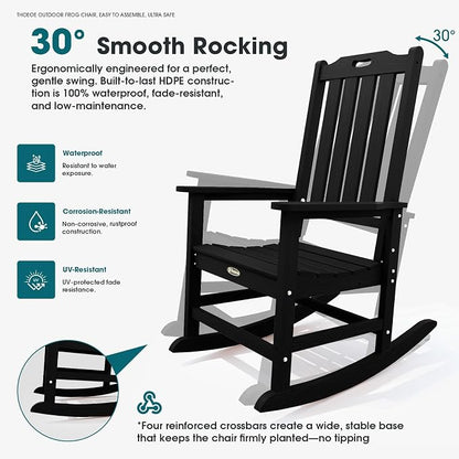 THOEOE Outdoor Rocking Chairs Set of 2, Oversized Patio Rocking Chair | HDPE - Image 3