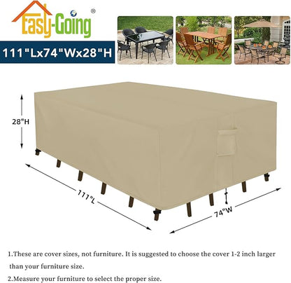 Easy-Going Rectangle Patio Furniture Cover Waterproof Outdoor Dining Table and Chair Cover Anti-UV Outside Sectional Sofa Set Covers (111"L x 74"W x 28"H, Camel)