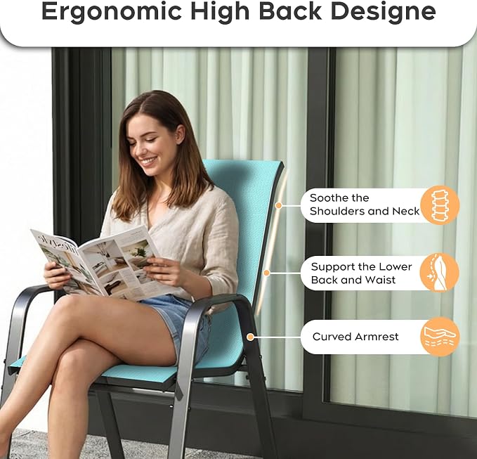 Patio Dining Chairs Set of 8 Outdoor Stackable Dining Chairs - Image 8