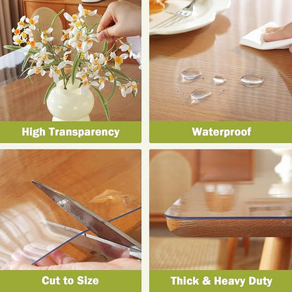 Clear Table Protector 48 x 80 Inch, 1.5mm Thick Plastic Table Cover, Waterproof PVC Clear Table Cover Protector, Desk Protector Mat, Writing Desk Pad for Desktop, Coffee & Dining Room Table