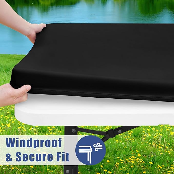 Spandex 8 Foot Rectangle Table Cloth 6 Pack, Elastic Fitted Tablecloths for Picnic, Stretch Washable Patio Table Cover for Outdoor, Camping, Banquet and Parties (Black, 30"x96")