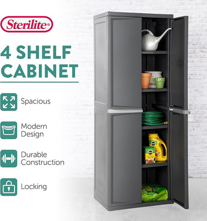 Sterilite 4 Shelf Cabinet, Lockable Utility Storage, Laundry Room or Mudroom - Image 3