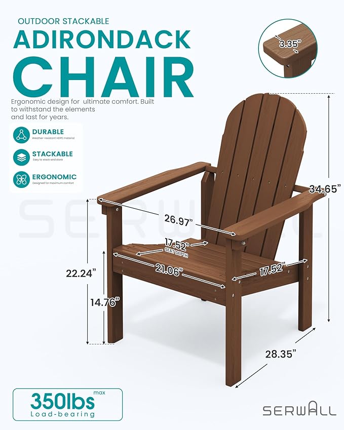 SERWALL HDPE Stackable Adirondack Chair, Space-Saving - Image 3