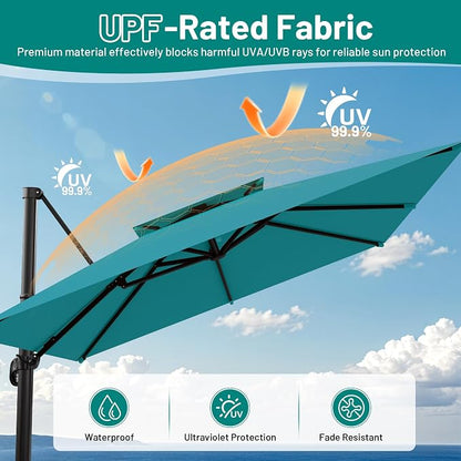 11×11 FT Double-Top Cantilever Patio Umbrella, Lake Blue | Square Offset - Image 4
