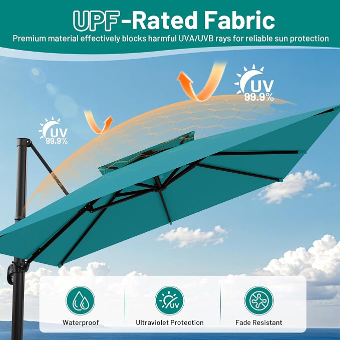 12×12 FT Double-Top Cantilever Patio Umbrella, Lake Blue | Square Offset - Image 5