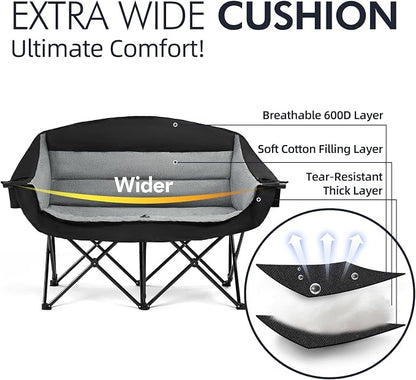 Double Camping Chair Loveseat -2 Person Oversized Padded Outdoor Camp Couch | - Image 3