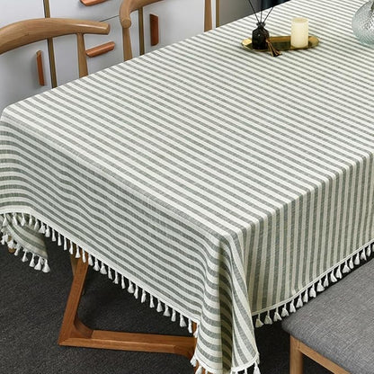 TruDelve Extra Long 120 Inch Cotton Tablecloths Olive Green Stripe Table Cloth Washable Cloth Tablecloths for 8 Foot Rectangle Tables (Green,120"x55",Rectangular)