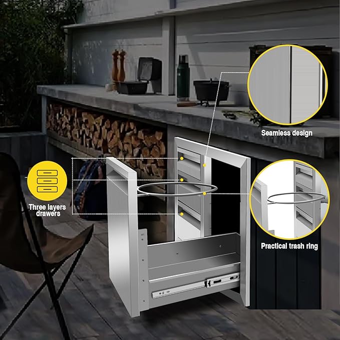 Outdoor Kitchen Drawer Combo, BBQ Access Door Drawers Combo With Stainless Steel, Perfect For BBQ Grill Station Outdoor Kitchen Storage Cabinet,G1