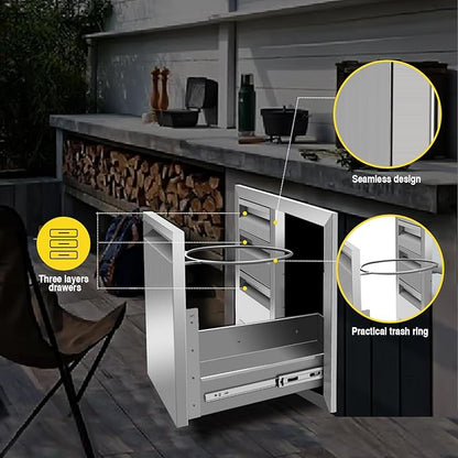 Outdoor Kitchen Drawer Combo, BBQ Access Trash Drawer Combo With Stainless Steel, Outdoor Kitchen Trash Drawer For BBQ Island, Grilling Station, Outside Cabinet,G1