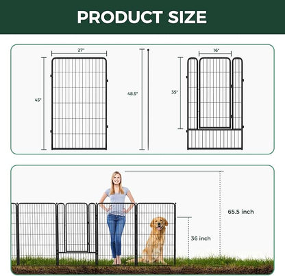 FXW Garden Fence Outdoor for The Yard – 45in(H) x 71.3ft(L) Heavy Duty Metal Animal Barrier for Dog and Rabbit, Decorative Dog Fence, 32 Panels, Black