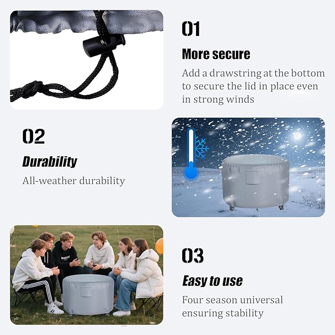 Chinchilla Heavy Duty 48 Inch Round Fire Pit Cover - 100% Waterproof & Weatherproof, Durable All-Season Protection for 45/46/47/48 Inch Propane Fire Pits and Tables