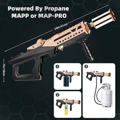 Flame Thrower Gun - Propane Cooking Torch Grill Lighter - Adjustable Flamethrower - Powerful Torch for BBQ, Campfire, Charcoal Wood, Weed (Tank Not Included)