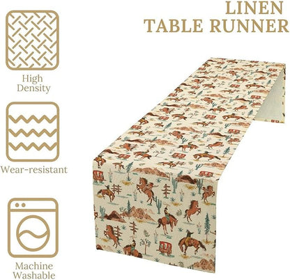 Western Cowboy Table Runner, Rustic Country Cowboy Riding Horse Desert Table Runner for Home Kitchen Dining Patio Indoor Farmhouse Coffee Outdoor 13x120in
