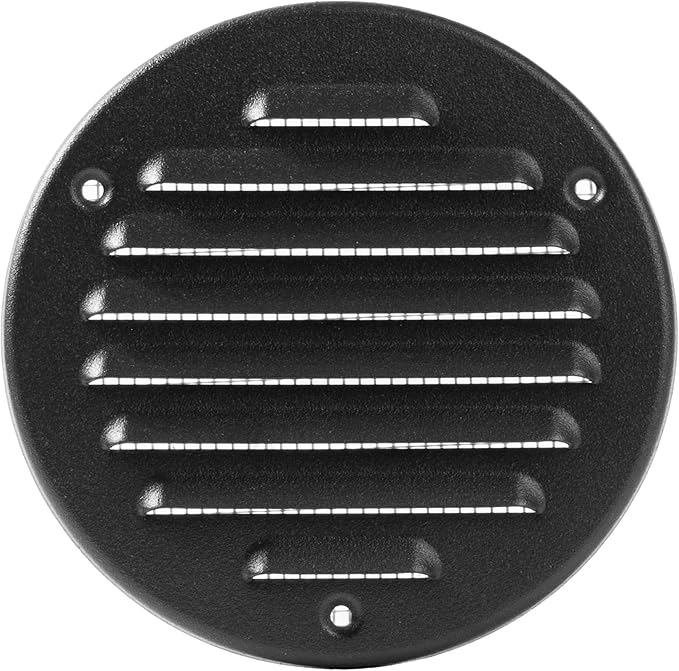 Vent Systems - 4 Inch (Inner) Pack of 5 Black Metal Round Soffit Air Vent Grille Cover, Register air Vent Deflector, Louver - Built-in Mesh - HVAC for Bathroom, Home Office, Kitchen 5 Inch (Outer)