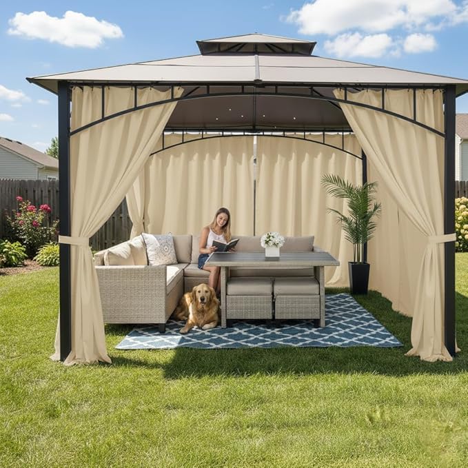 HolidayIdeas Rod Pocket Outdoor Patio Curtains Waterproof 8 Pcs 54x84 Inch- Protect Privacy & Weatherproof Balcony Outdoor Curtains for Apartments,Porch, Gazebo, Pergola, Sliding Glass Door, Cream