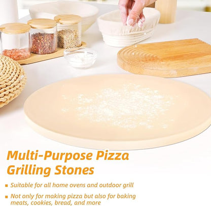 Pizza Stone 5 PCS Set, 15 Inch Large Round Pizza Stone Set for Oven & Outdoor Grill with Metal Pizza Peels & Cutter Rocker, 0.6'' Thickened Stone Pizza Pan, Grill Baking Stone for Pizza, Bread