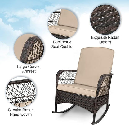 3 pcs Rocking Bistro Set Conversation Chairs PE Wicker Outdoor Rocking Chairs & - Image 4