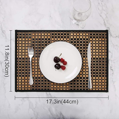 Placemats Set of 4 for Dining Table, Bamboo Place Mats for Kitchen Table Decor, Table Mats Heat Resistant & Non-Slip for Indoor/Outdoor Party, Table Placemats Set of 4 for Dinner Table Black