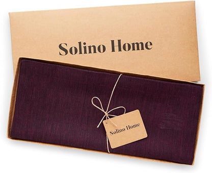 Solino Home Linen Table Runner 72 Inches Long - Athena, 100% Pure Linen Chambray Burgundy Table Runner 14 x 72 Inch for Dining, Valentines