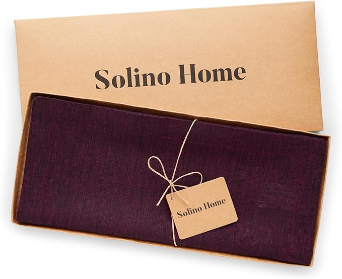 Solino Home Linen Chambray Burgundy Table Runner 90 Inches Long - Athena, 100% Pure Linen Dining Table Runner 14 x 90 Inch for Valentines