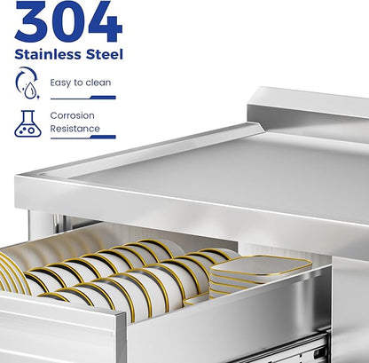 Stainless Steel Sink with Cold and Hot Water Pipes, Free Standing Single Bowl Commercial Kitchen Sink W/Workbench & Storage Shelf, Faucet For Laundry Room, Farmhouse, Indoor/Outdoor(47 inch)