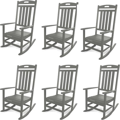 Outdoor Rocking Chair Set of 6, All-Weather Resistant Poly Lumber Rocker Chair by Adiromoti