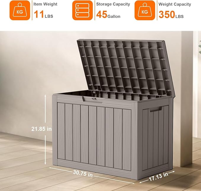 PatioZen 45 Gallon Resin Deck Box, Outdoor Lockable Storage Box - Image 3