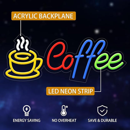 Coffee Neon Signs for Wall Decor, Neon Lights for Coffee Shop Led Business Signs Suitable for Kitchen Bar Pub Restaurant Christmas Gift, 16.8 * 6.8In
