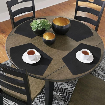 SHACOS Small Round Table Placemats Wedge Placemat Set of 4 Non Slip Heat Resistant Woven Vinyl Table Mats Wipe Clean Indoor Outdoor (4, Black Gray)