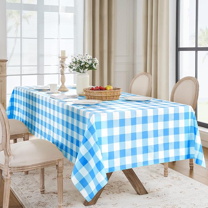 Softalker Gingham Checkered Tablecloth Rectangle - Outdoor Waterproof Buffalo Plaid Table Cloth, Stain Resistant Washable Table Cover for Picnic, Camping, Dining - Blue and White, 54 x 120 Inch