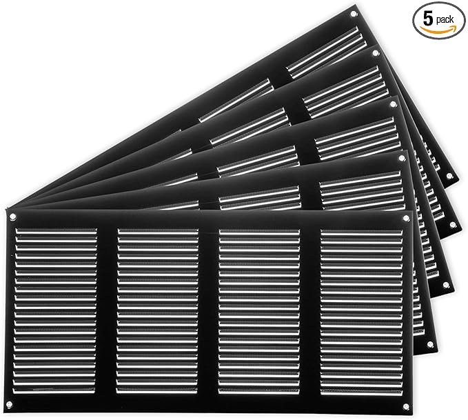 Repa Market 5-Pack Air Vent Cover 16x8 Inch (Outer Dimensions) Black Galvanized Steel Louvered Grill Cover with Mesh Screen/Wall or Ceiling Vent/HVAC Register for Indoor and Outdoor Ventilation