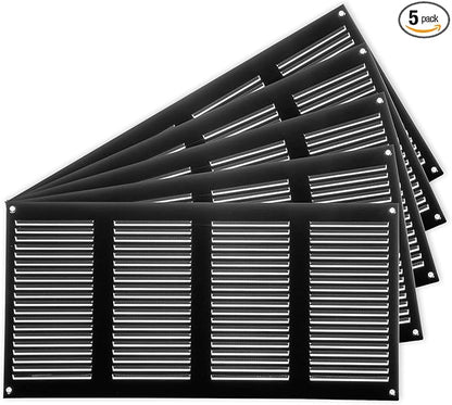 Repa Market 5-Pack Air Vent Cover 16x8 Inch (Outer Dimensions) Black Galvanized Steel Louvered Grill Cover with Mesh Screen/Wall or Ceiling Vent/HVAC Register for Indoor and Outdoor Ventilation