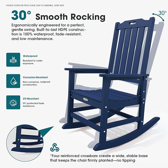 THOEOE Outdoor Rocking Chairs Set of 8, Oversized Patio Rocking Chair | HDPE - Image 3