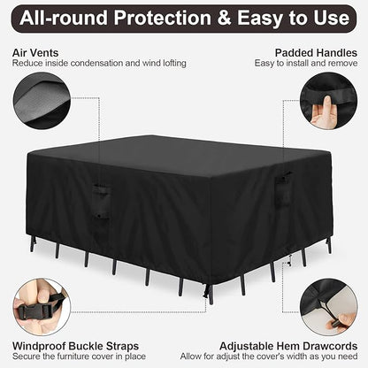 PureFit Patio Furniture Covers, Outdoor Table Furniture Cover Waterproof Rectangle, Patio Sectional Couch Set Cover for Deck, Lawn and Backyard, UV Resistant, 126"L x 63"W x 28"H, Black