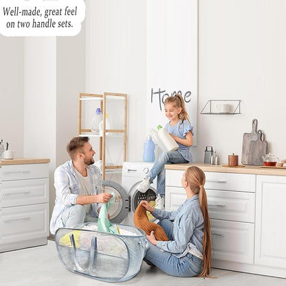 100L Collapsible Laundry Baskets 2 Pack, Extra Large Mesh Pop Up Laundry Hamper, Dirty Clothes Hamper with Reinforced Handles, Folding Hampers for Travel. Dorm or Home Portable Laundry Baskets. Grey