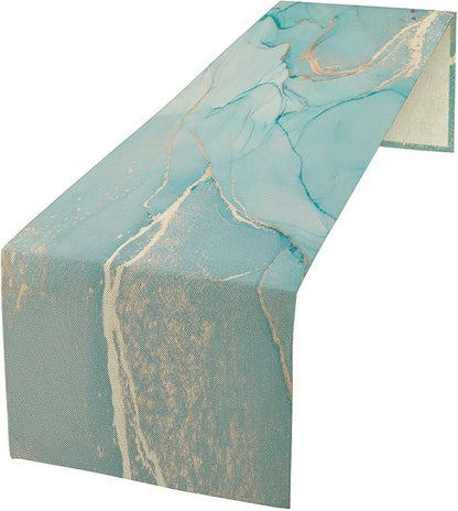 Turquoise Aqua Marble Table Runner, Modern Teal Watercolor Print Table Runner for Coffee Dining Party Wedding Kitchen 13x70in