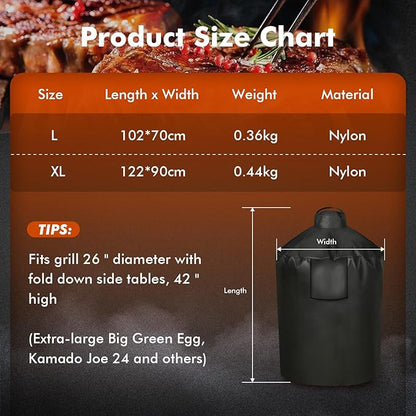 Grill Cover for Large Green Egg, Outdoor Cover with Durable & Water Resistant Fabric Premium Ceramic Grill Cover (Black, Large)