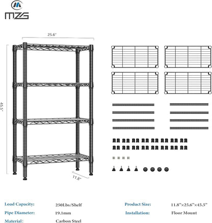 M MZG 1000 lbs 4 Tier Shelf Metal Storage Shelves Wire Rack Closet Organizers - Image 3
