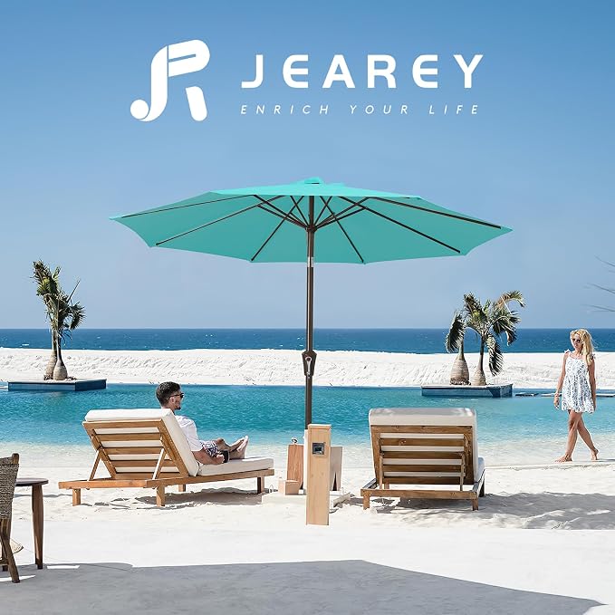 JEAREY 9FT Outdoor Patio Umbrella, Market Umbrella, Peacock Blue | Outdoor - Image 6
