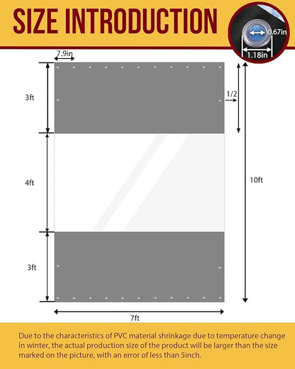 FoundGo 10'Hx07'W Vinyl Curtains for Patio 19oz, Outdoor Clear Vinyl Patio Enclosure,Heavy Duty Clear Tarp Waterproof Vinyl Tarps with Grommets for Pergola, Balcony,Porch,Gazebos，-4℉ Cold Resistant
